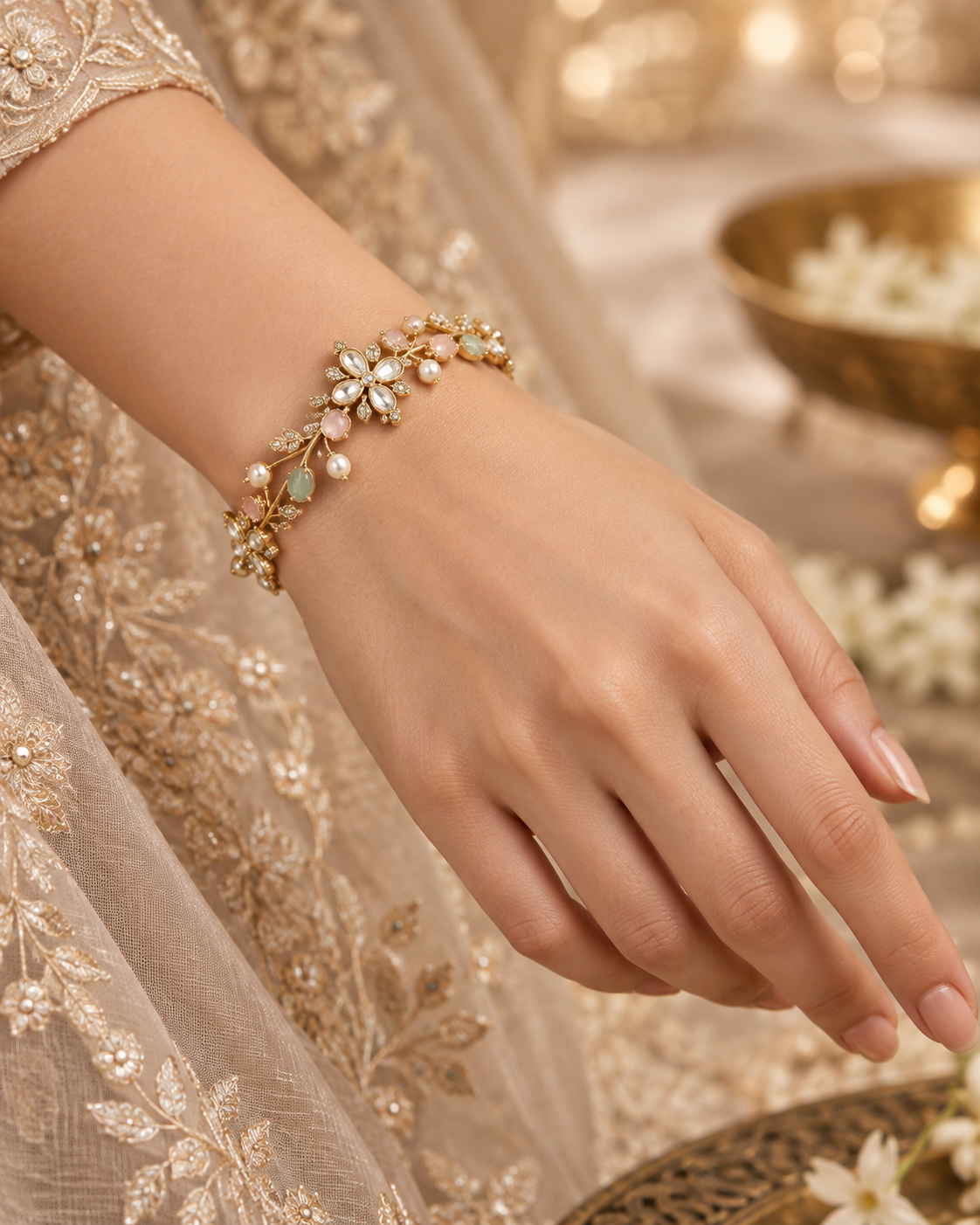 Gold elephant motif jewellery set with matching earrings